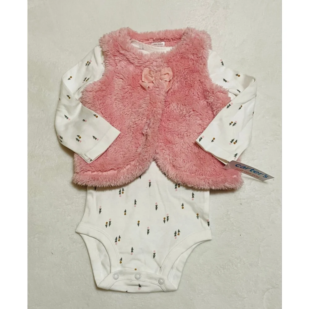 Girls Carter's Matching Set 12 Months Pink Vest White Bodysuit Blue Pants
